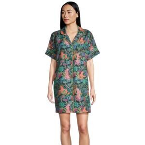 World Market Multicolor Satin Tropical Jungle Leopard Nightshirt S/M Pajamas